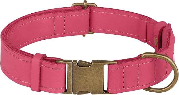 AirTag Dog Collar - Genuine Leather Dog Collar with Apple AirTag Holder and Metal Buckle - Smart GPS Tracking Pet Collars (Pink, XL, 20"-25" Neck Fit)