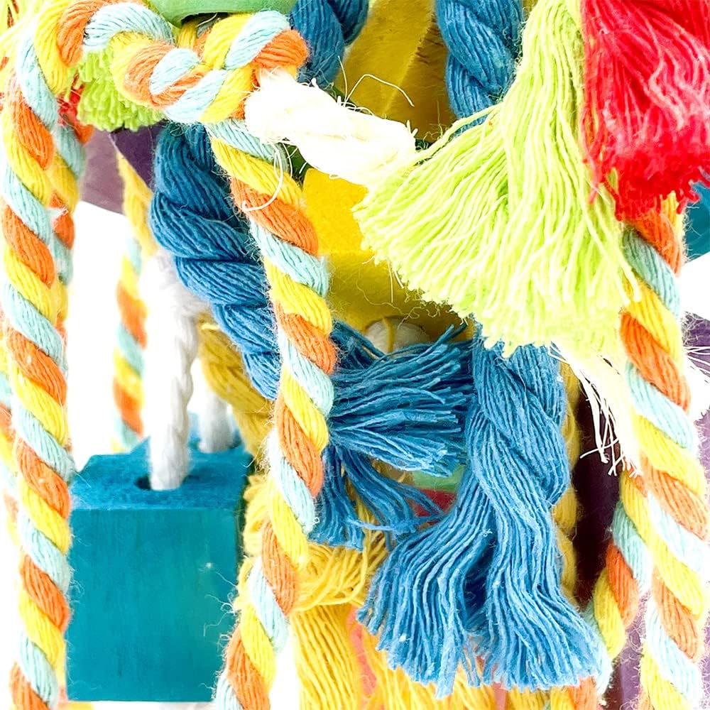 20.5 inch Parrot Chewing Toys - Wooden Block Tearing and Cotton Rope Toys for Medium Large Extra Large Parrot Conures African Grey Amazon Cockatoo and Macaw
