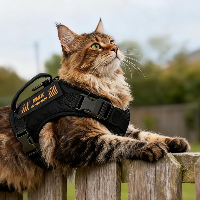 Cat Harness and Leash Escape Proof Tactical Cat Harness with Custom Patches Adjustable Soft Vest for Walking & Training Comfortable Outdoor Gear Fits Small Medium Large Cats (8-20 lbs)