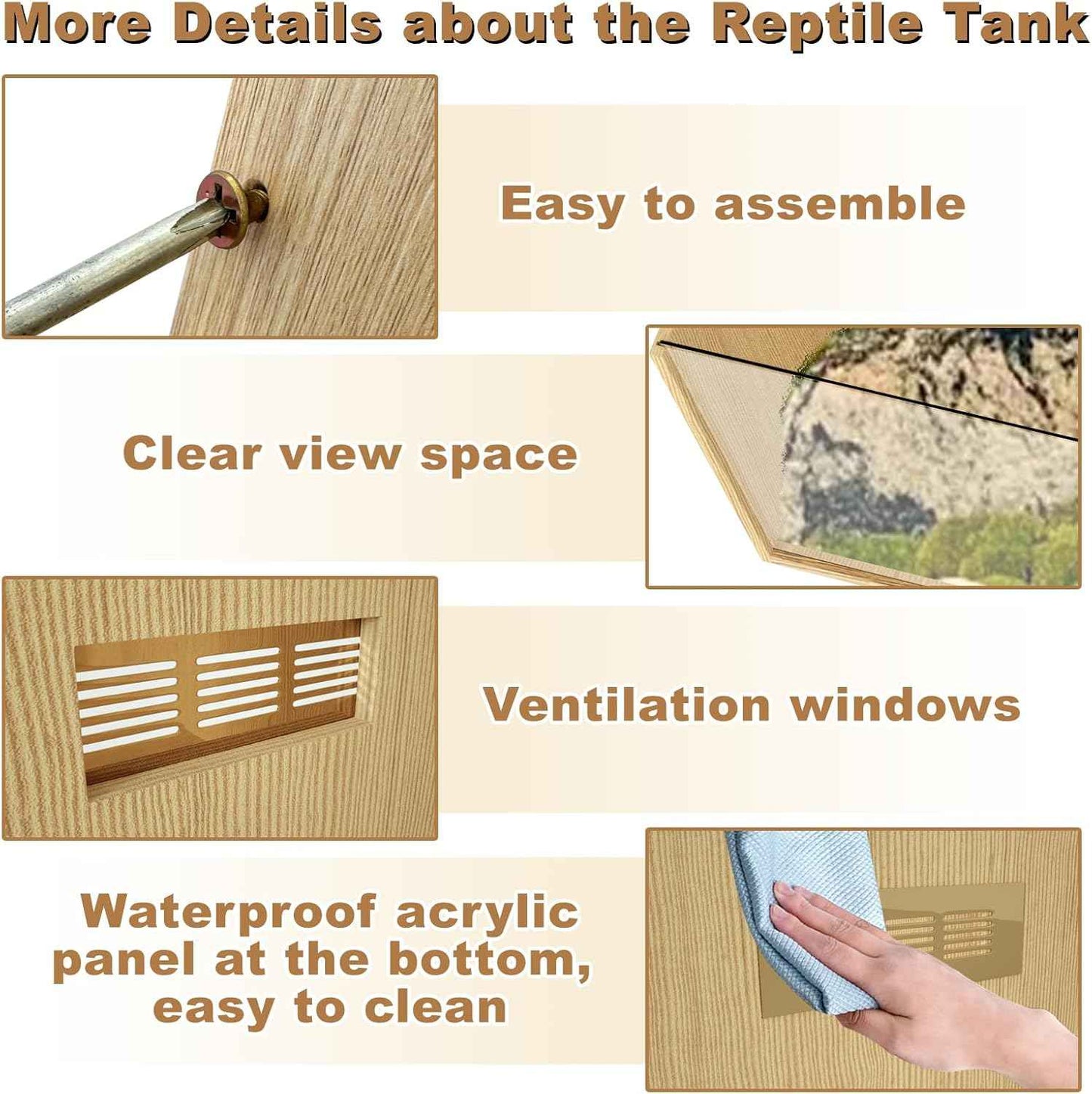 80 Gallon Reptile Terrarium, Large Snake Enclosure, Lizard and Leopard Gecko Tank With Openable Roof Door, Lockable Bearded Dragon Enclosure (Wooden, 48" L x 20" W x 20" H)