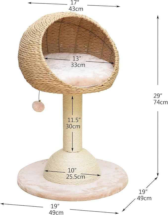PetPals 2-Level Cat Tree with Handwoven Recycled Paper Rope Baskets, Sisal Scratching Posts, Playful Teaser Toy, Eco-Friendly, Washable Cushion, Cat Furniture (Brown Beige)