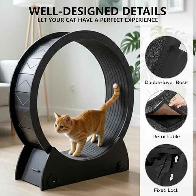 Portable Cat Running Wheel for Indoor Cats 44" Large XL 12" Wide, Cat Treadmill, Wheel with Carpeted Runway for Kitty’s Longer Life, Moveable Safe & Stable Design.