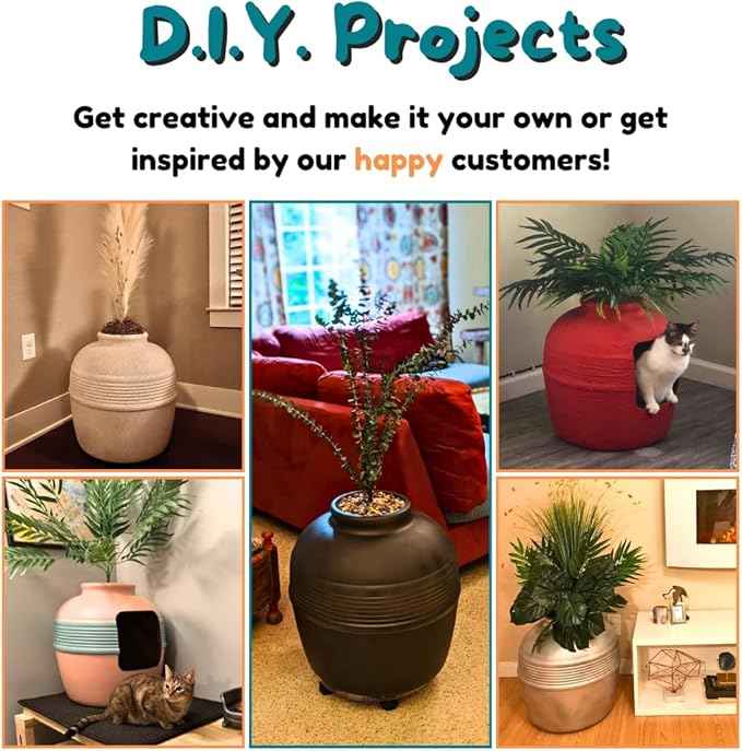 Good Pet Stuff Hidden Litter Box Planter, Decorative Cat Litter Enclosure with Carbon Filter, Artificial Plant, Easy Clean, Removable Liner, Round Style, Essentials Kit, Blush Pink
