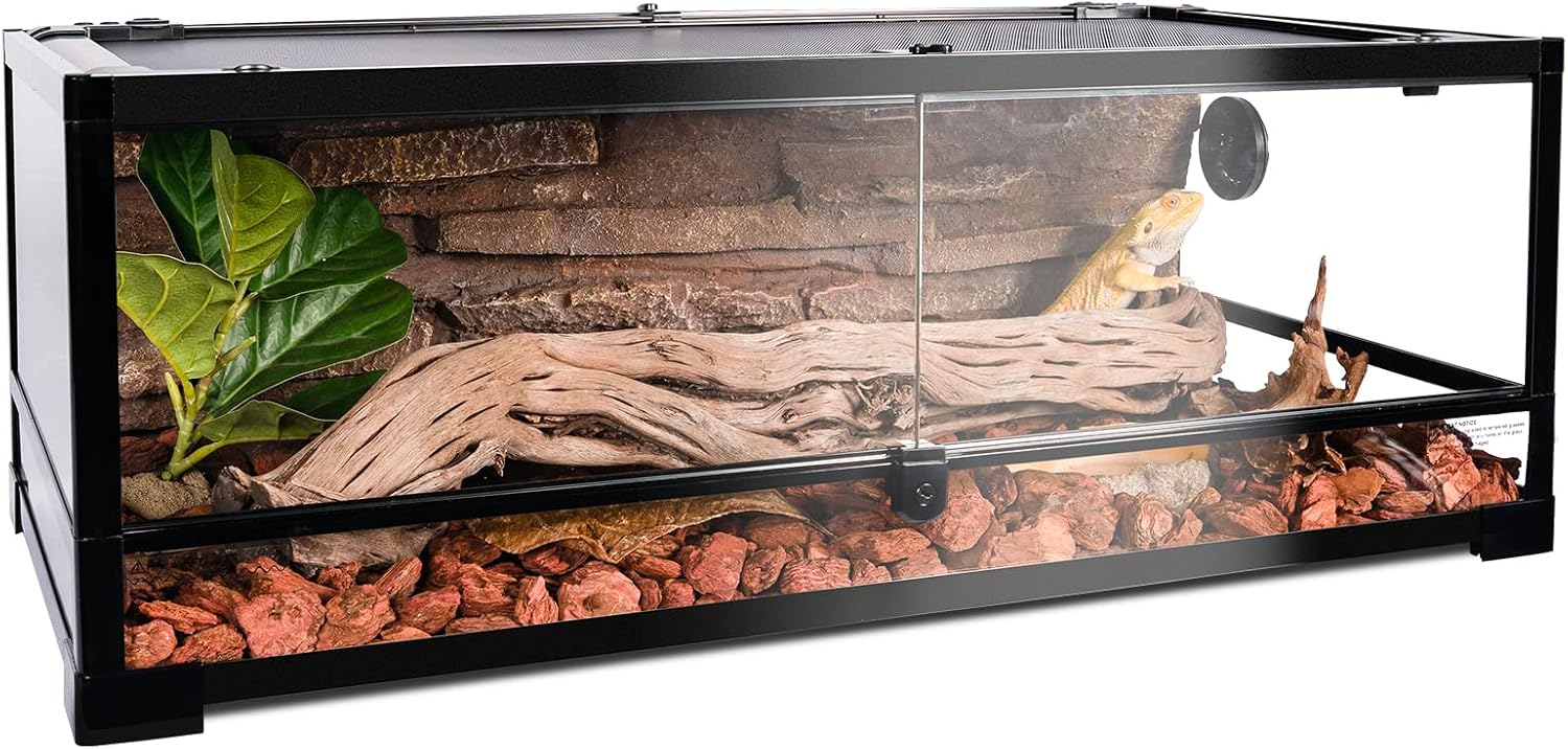 Tempered Glass Reptile Tank, 36" x 18"x 12" Front Opening Terrarium with Top Screen Ventilation & Water-Holding Bottom, 35 Gallon Reptile Enclosure for Bearded Dragon, Snake, Leopard Gecko - FurryFun
