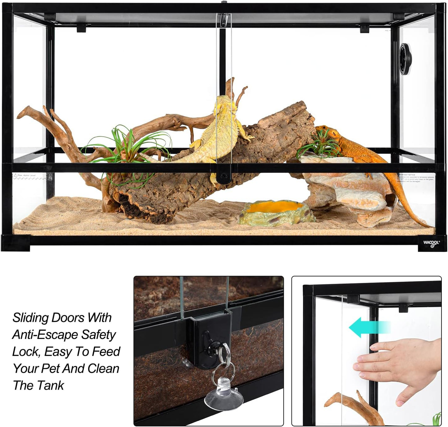 Large Reptile Tank 55 Gallon, 360°Full Vision Glass Reptile Terrarium with Top Mesh Lid for Beaded Dragon Lizard Gecko Snake Hermit Crab Use, 36"(W) X18(D) X20(H) - FurryFun