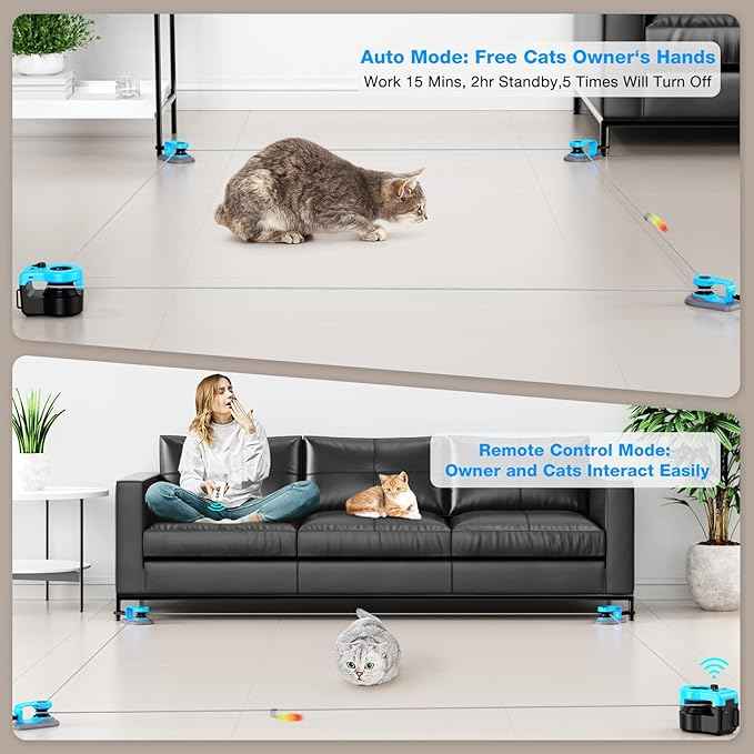 Pet Deluxe Interactive Cat Toy for Indoor Cats, Auto/Remote Control DIY Cat Mouse Hunting Treadmill Keep Bored Kitten Puppy Entertained to Chase, Feather Toy to Exercise-Sky Blue