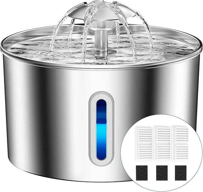 Cat Water Fountain Stainless Steel - 74oz/2.2L Pet Gift Dog Water Dispenser Automatic Silent Cats Dispenser for Drinking Indoor Metal Kitty Spout Fountains with 3 Filters & 3 Sponges Cat Dogs Gifts
