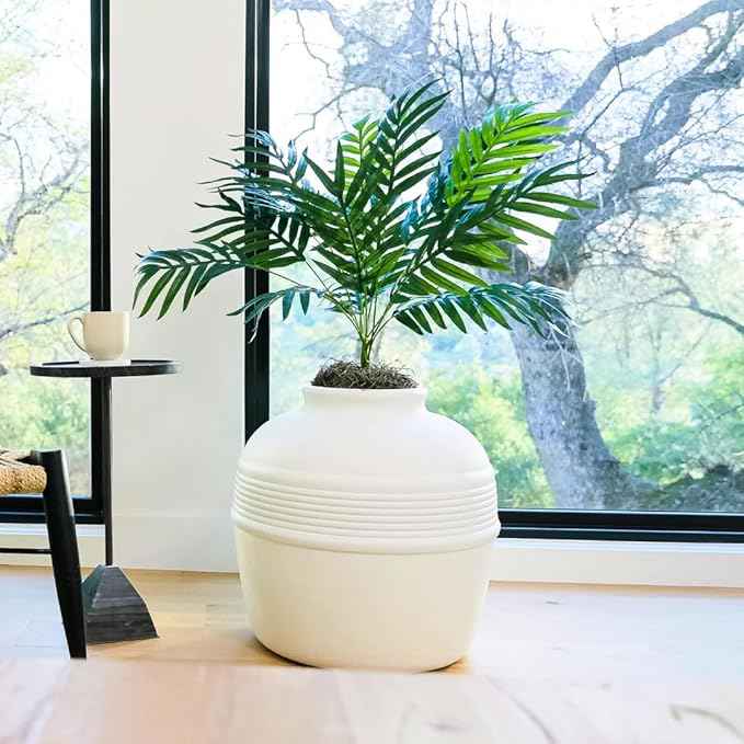 Good Pet Stuff Hidden Litter Box Planter, Decorative Cat Litter Enclosure with Carbon Filter, Artificial Plant, Easy Clean, Improved Design, Round Style, Base Kit, Classic White