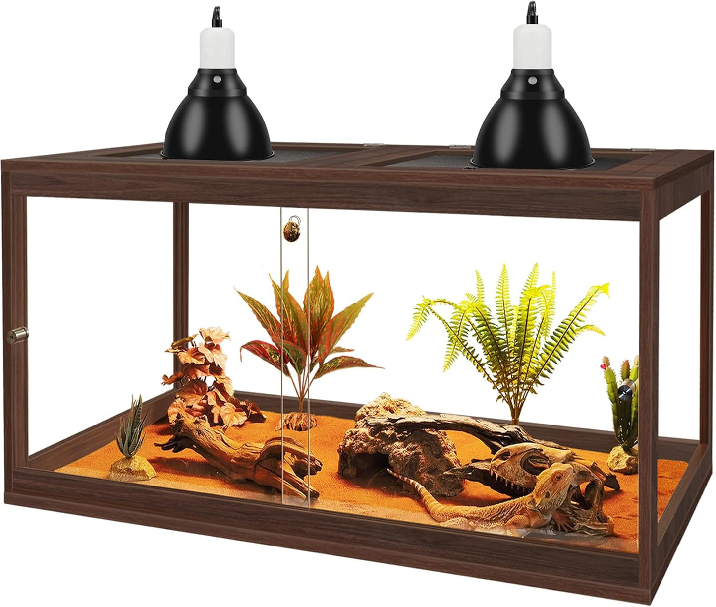PROLEE Bearded Dragon Tank,27 Gallon Reptile Tank with Meatl Mesh Roof and Front Sliding Door, Anti-Scratch Lizard Tank,Spacious Reptile Enclosure for Snakes,Lguanas, Chameleons(Walnut) - FurryFun