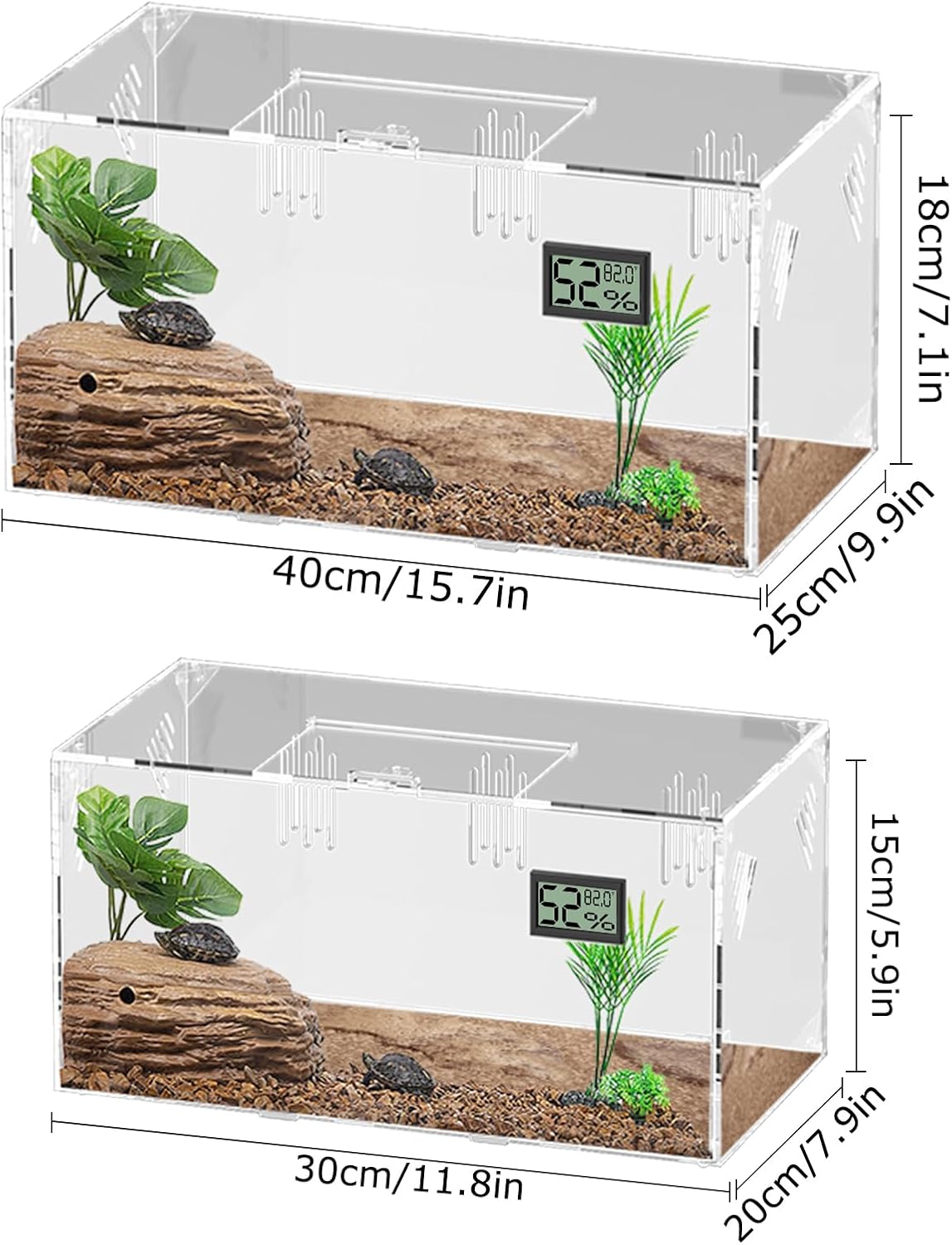 Acrylic Tarantula Enclosure, Reptile Terrarium Breeding Tank w/Temperature Hygrometer,Habitat Reptiles Feeding Box Isopod Terrarium Cage for Insect Lizard Home Office (Reptile-Tank-S(No Tray)) - FurryFun
