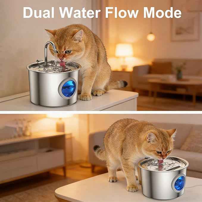 Cat Water Fountain Advanced 304 Stainless Steel 2.2L/74oz with Detachable Tank, Easy to Clean, Automatic Pet Fountain Quiet Cats Water Dispenser, Dogs (74oz Cat Fountain)