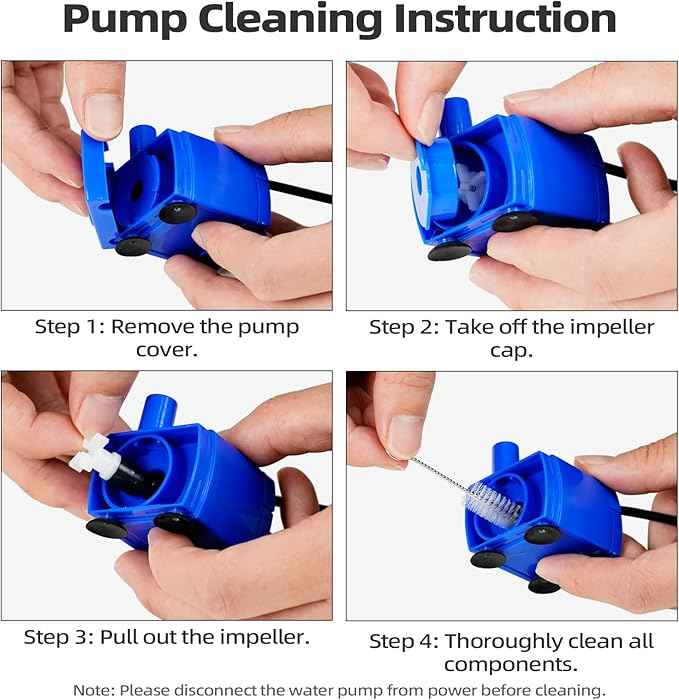 Cat Water Fountain Pump (No Led & with Brush), IP68 DR-DC 160 Submersible Water Pump for Stainless Steel, Ceramic Cat Water Fountain, Ultra Quiet Pet Fountain Pump