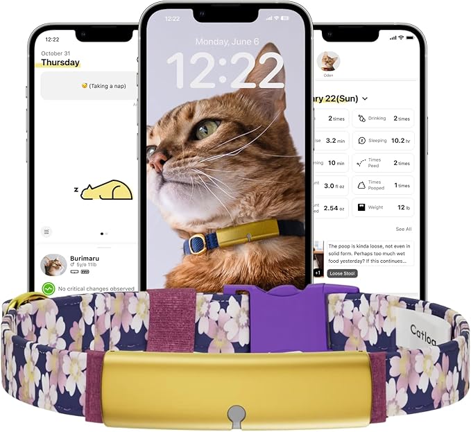 Health Tracker for Cats - Smart Cat Collar with Safety Breakaway Buckle for Indoor Cats, Wellness Alerts, Real-time Monitoring (Kimono (Sakura -Night-),M)