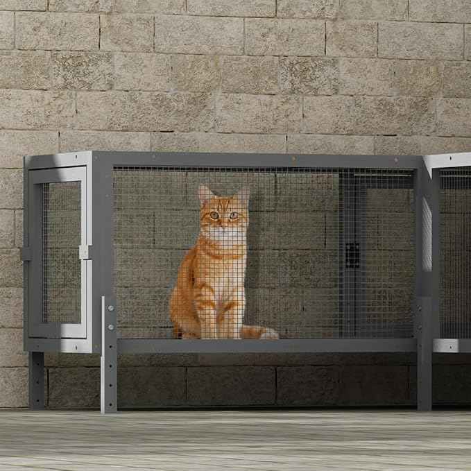 COZIWOW Wooden Cat Play Tunnel with Platforms – Configurable Window Catio, Multi-Combination Extendable Cat Run & Small Pet Play Enclosure for Indoor/Outdoor Use