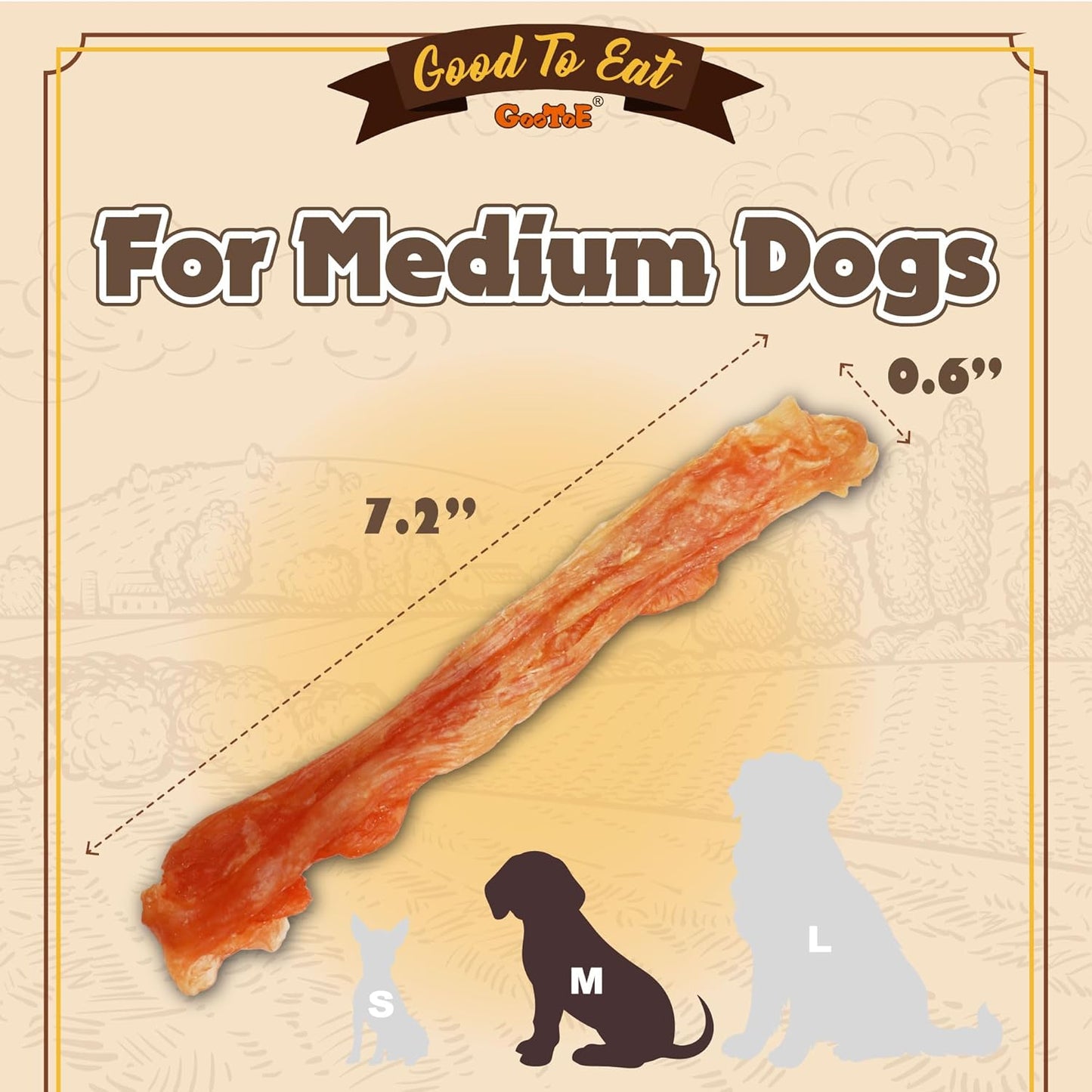 Gootoe Turkey Tendons for Dogs –All-Natural, Hypoallergenic Dog Treats, Rawhide Alternative, Long Lasting Puppy Chews, Healthy Dog Treats for Medium Breeds, Stick (M), 6 Count Pack