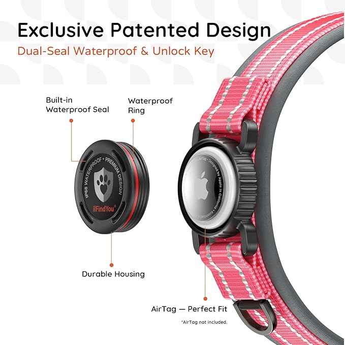 Upgraded AirTag Dog Collar with Holder, Waterproof Reflective Air Tag Dog Collar with Widened Comfortable Padding & Ultra-Durable Metal Buckle, Adjustable for Large Dogs (L, Rose Red)