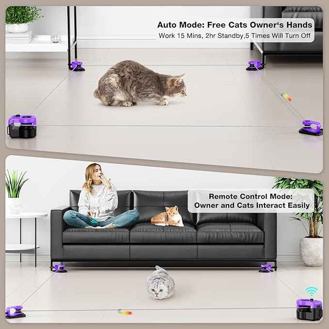 Pet Deluxe Interactive Cat Toys for Indoor Cats, Cat Treadmill Auto/Remote Control DIY Cat Mouse Hunting Toys, Keep Bored Kitten Dog Entertained to Chase, Feather Toy to Exercise Wheel-Purple