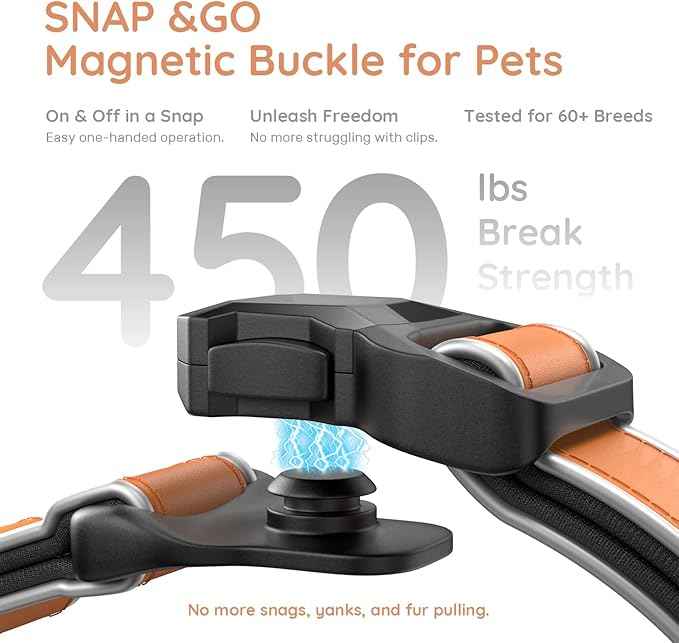 WhoseID Premium Leather Dog Collar - Waterproof AirTag Dog Collar | Magnetic Buckle Heavy Duty Collar | Medium Reflective Dog Collar with AirTag Holder