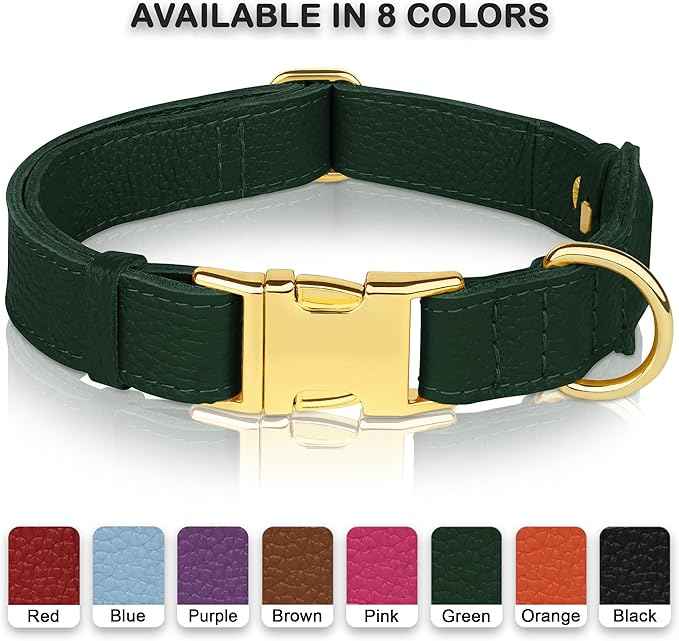 Leather Airtag Dog Collar - Soft Tracking Dog Collar with Apple AirTag Holder and Metal Buckle - Safety GPS Pet Collars for Small Medium Large Dogs Puppy Pink Red (Green, S, 12"-15" Neck Fit)