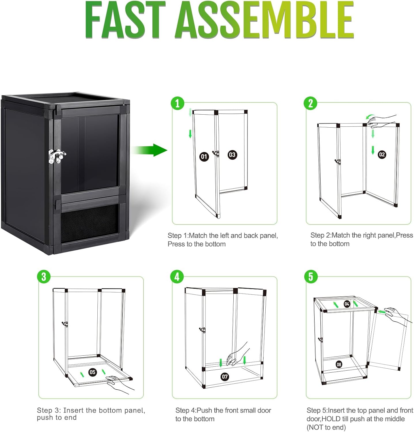 8" x 8" x 12" Small Reptile Cage Hatching Habitat, Screen & Acrylic Doors, Ventilated Terrarium for Lizards, Snakes, Frogs, Easy Assembly, Two Doors - FurryFun