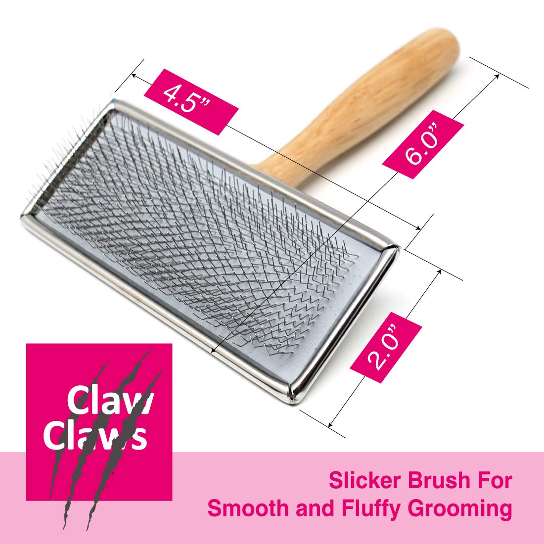 Pet Slicker Brush for Medium Dogs, Wooden Handle with Stainless Steel Soft Pins, Gently Remove Tangled, Loose Undercoat and Mats Hair, Pet Grooming Brush Tool (6.6")