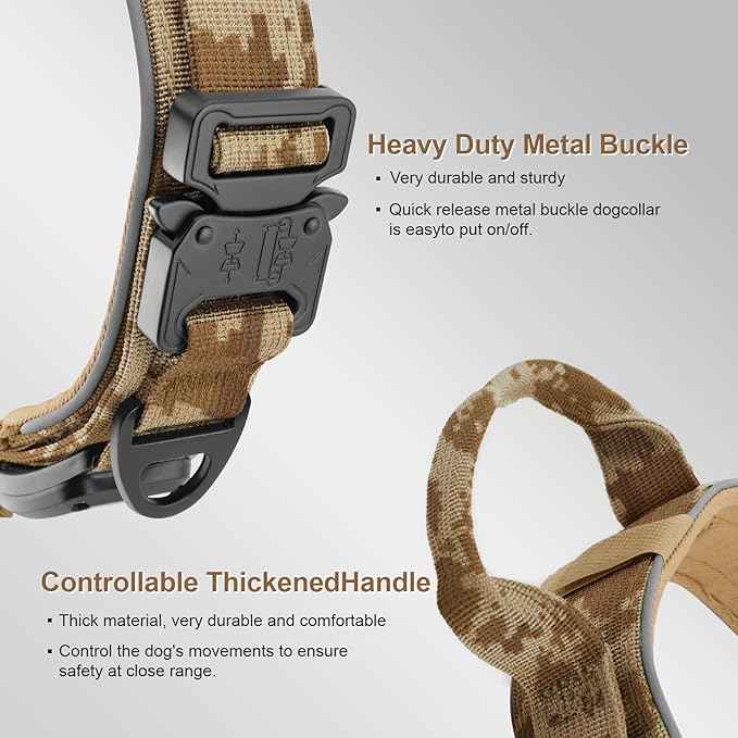 2026 Upgrade Dog Collar with IPX8 Waterproof AirTag Holder,Military Tactical Handle and Ultra-Durable Metal Buckle/Night Reflective,GPS Collar for Medium to Large Dogs (Camouflage Khaki/XL)