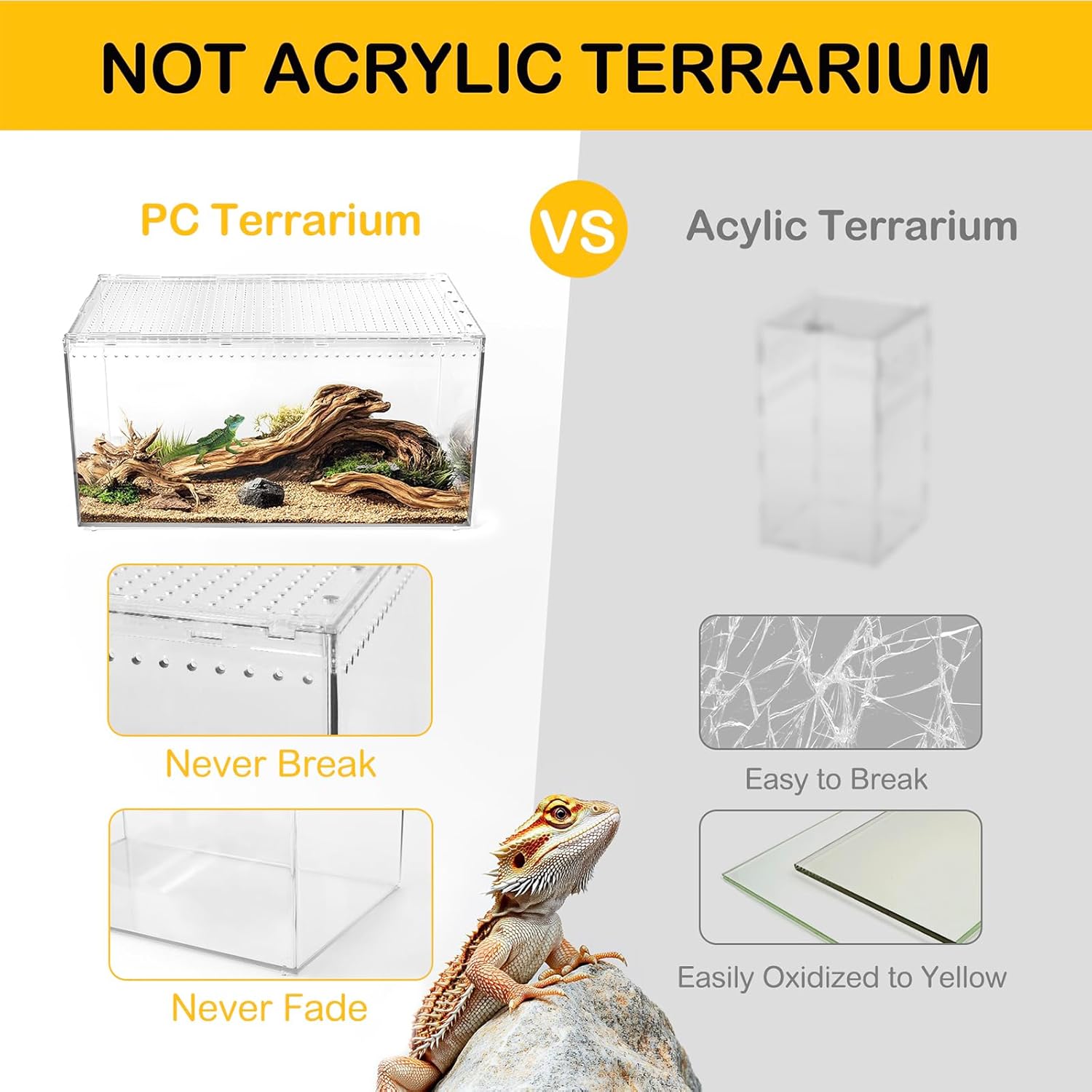 Reptile PC Terrarium,Spider Tank Starter Kit,Leopard Gecko Container,Tarantula Cage,Hermit Crab Habitat,Lizard Enclosure,Insect Housing,Jumping Spider Enclosure,Small Bearded Dragon Vivarium - FurryFun