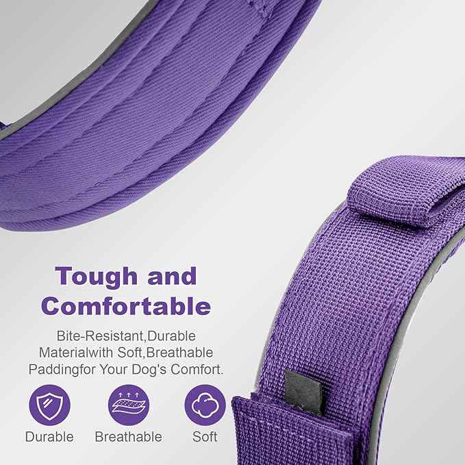 2026 Upgrade Dog Collar with IPX8 Waterproof AirTag Holder,Military Tactical Comfortable Control Handle and Ultra-Durable Metal Buckle/Night Reflective,GPS Collar for Medium to Large Dogs（Purple/L）