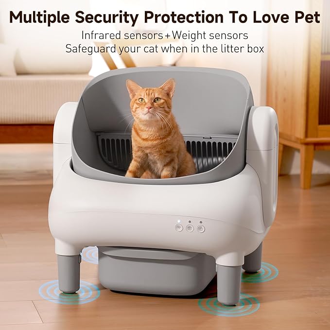 Automatic Cat Litter Box, Self Cleaning Litter Box for Multiple Cats with Open Top Design, App Control, Safet Protection,Ultra-Quiet,Easy Setup,Light Gray