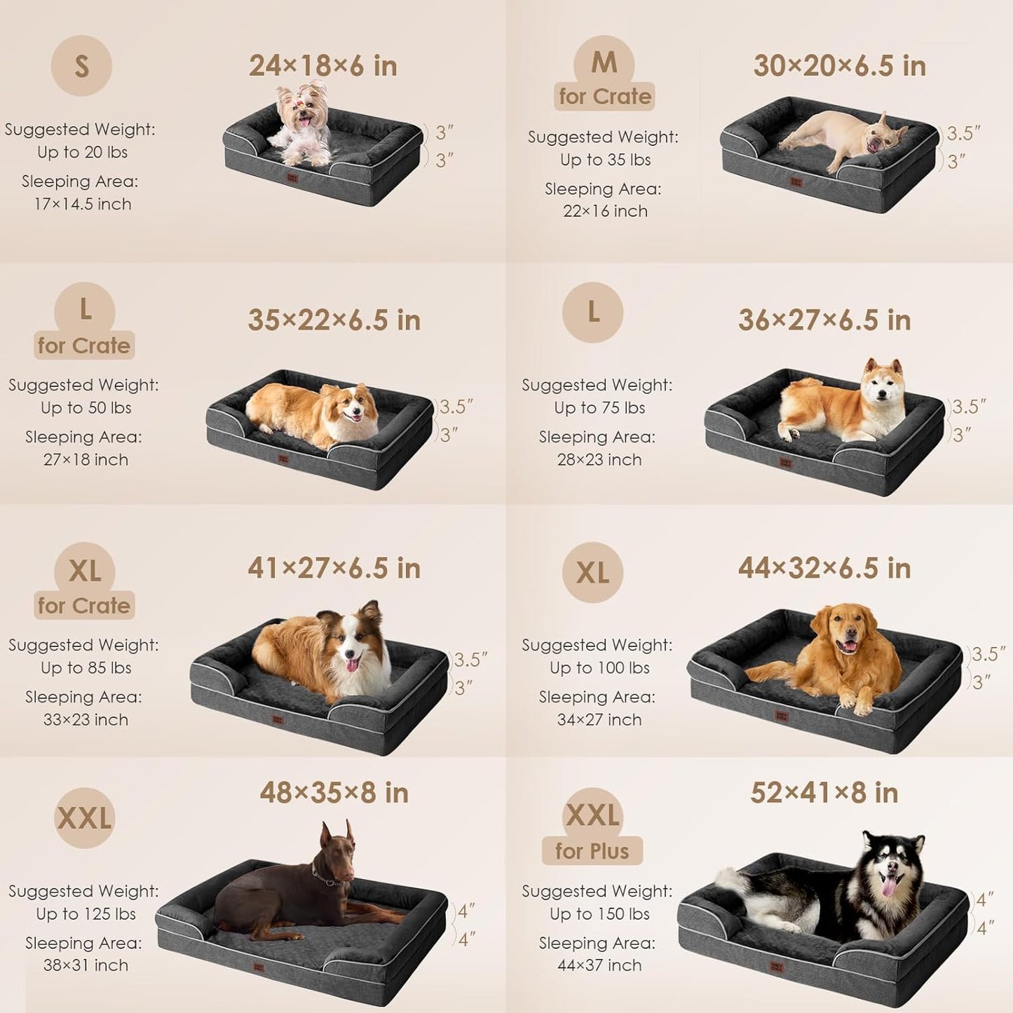 EHEYCIGA Orthopedic XL Dog Beds, Waterproof Memory Foam Dog Bed for Extra Large Dogs, Non-Slip Bottom and Egg-Crate Foam Big Pet Couch Bed with Washable Removable Cover, Dark Grey