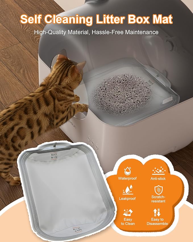 Self Cleaning Litter Box Mat, Cat Litter Pads for Automatic Cat Litter Box, Waterproof, Leakproof, Anti-Stick, Scratch Resistance, High Flexibility Self Cleaning Litter Box Replacement Accessories