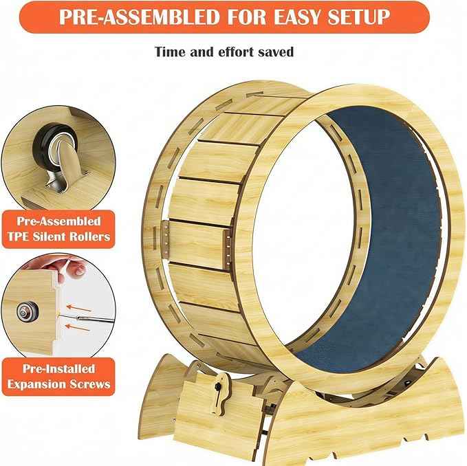 Cat Exercise Wheel for Indoor Cats - Cat Treadmill Wheel with Detachable Carpeted Runway - Natural Solid Wood Sturdy Running Wheel for Running/Walking/Training - Suitable for Most Cats, 36"