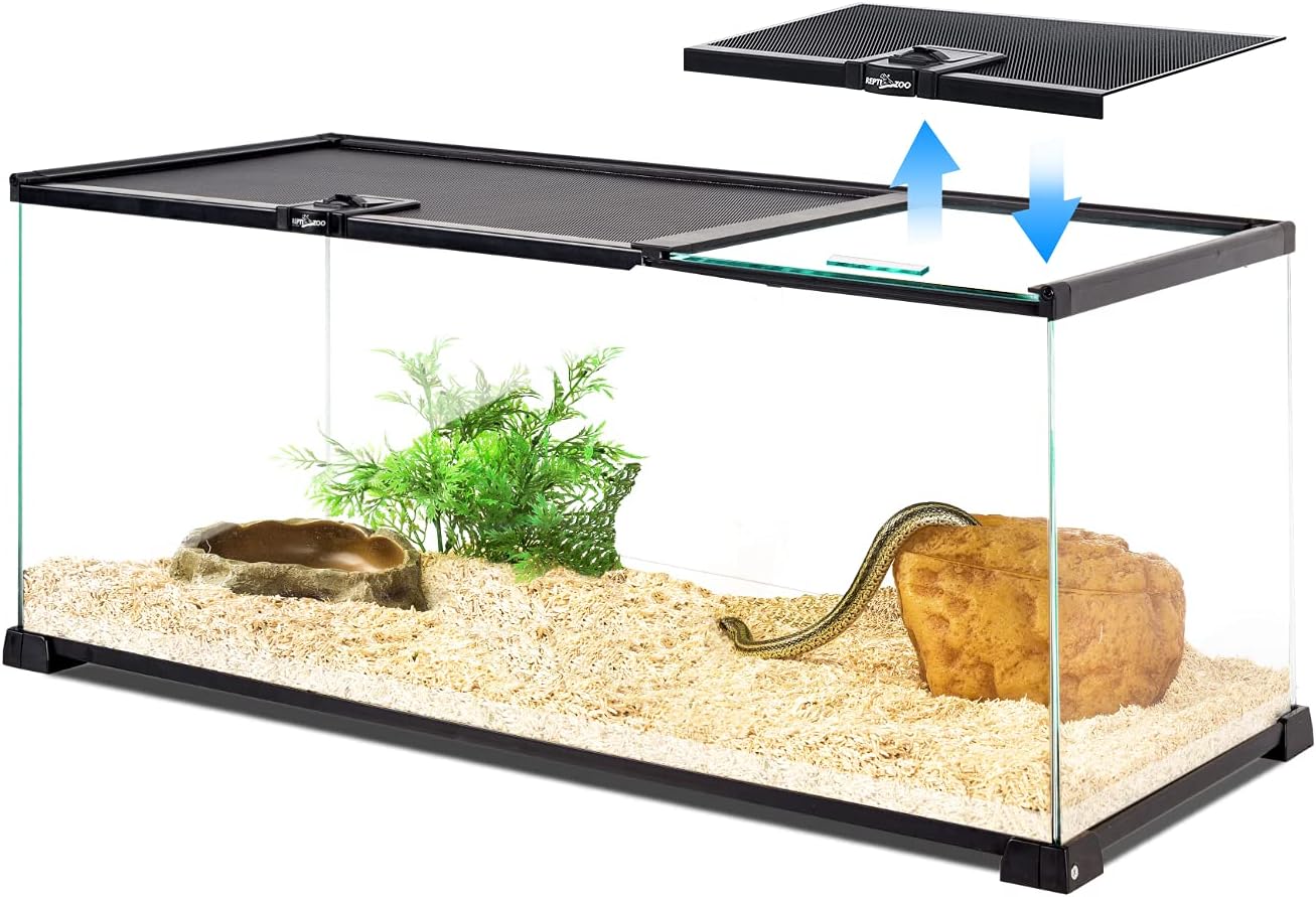 REPTI ZOO 20 Gallon Reptile Glass Terrarium Easy Clean Tank 30" x 12" x 12" Dual Top Sliding Top Cover for Reptile Snake Hamster Hedgehog Small Animals (Knock-Down) - FurryFun