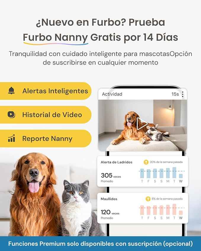 Furbo 360° Dog Camera: Pet Security Cam w/Barking Alerts, Rotating View, Treat Toss w/Phone App, Smart Home Puppy Monitoring, 2-Way Speaker, No Subscription Needed. Standard See, Talk, & Toss Features