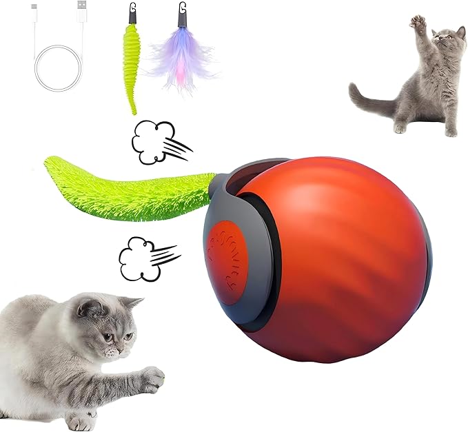 2026 New Version 3.0 Cat Toys, Cat Toys for Indoor Cats, Automatic Cat Toy, Interactive Cat Toy, Automatic Intelligent 3.0 Pet Toys, Electronic Rollerball Pet Chase Toys (Orange - 1pcs)