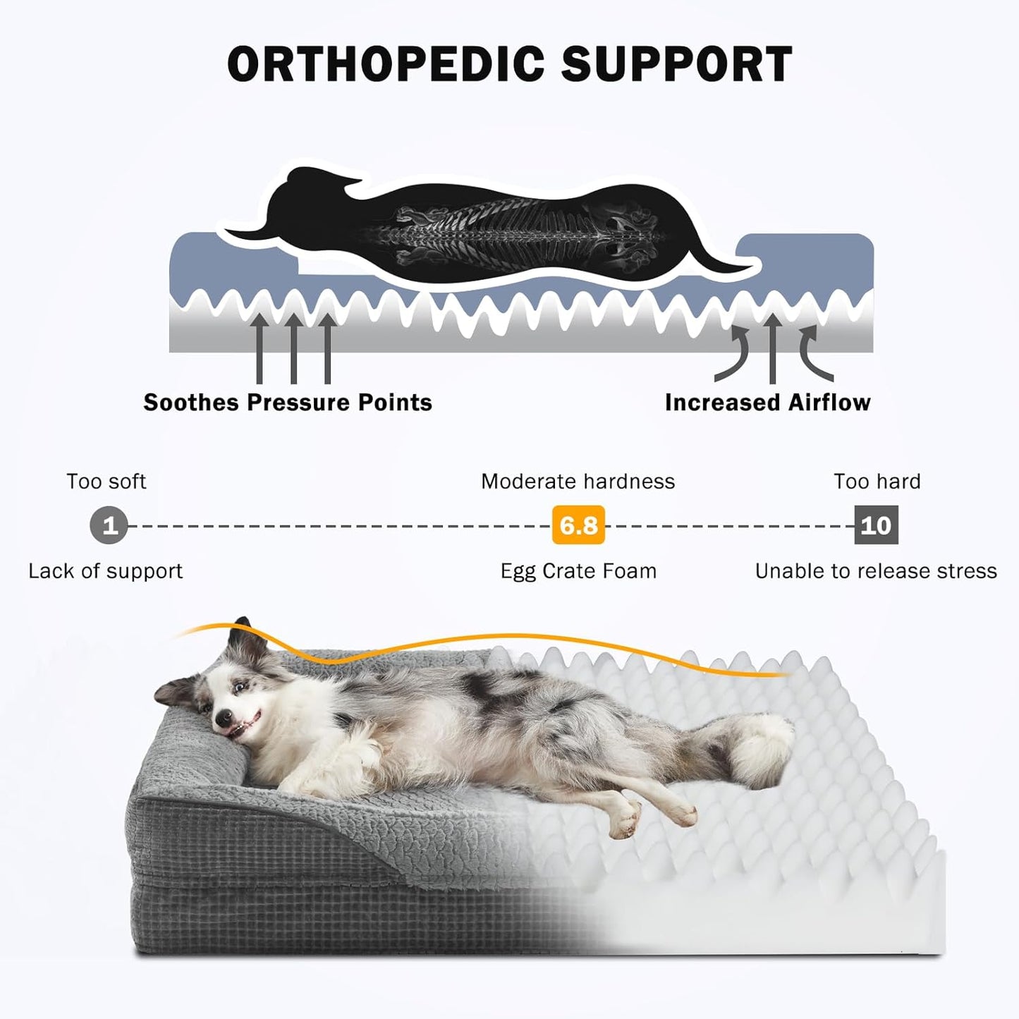 INVENHO Orthopedic Dog Beds Large Sized, XL Washable Egg-Crate Memory Foam Dog Couch Bed with Washable Removable Cover, Waterproof Lining and Nonskid Bottom