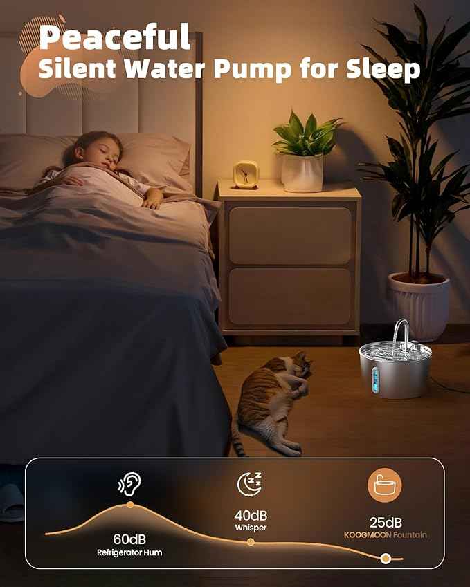 Cat Water Fountain Stainless Steel: 108oz/3.2L Cat Fountain for Drinking - Pet Water Fountain for Cats Inside - Automatic Cat Water Dispenser Bowl - Cat Feeding & Watering Supplies 6 Filters 3 Sponges