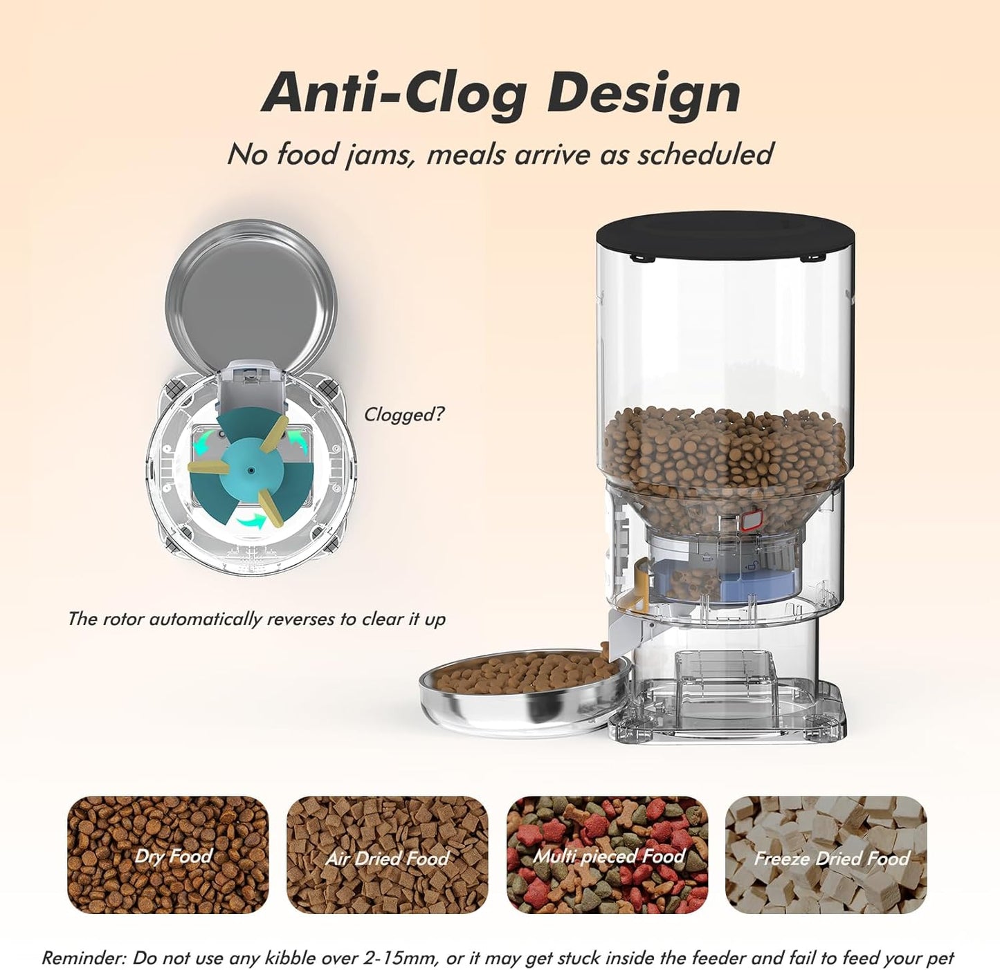 Automatic Cat Feeder - 5L Anti-Clog Cat Food Dispenser with Freshness Preservation, 1-6 Meals/Day, Programmable Portions, 10s Voice, 180-Day Battery Life, Auto Pet Feeder for Multi Cats and Dogs
