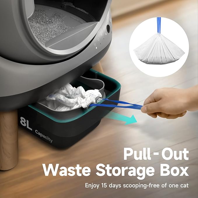 Self Cleaning Litter Box for Multiple Cats, G1 Automatic Litter Box with Smart APP Control & Health Monitoring, Includes 2 Roll Trash Bags and Litter Mat (Grey)