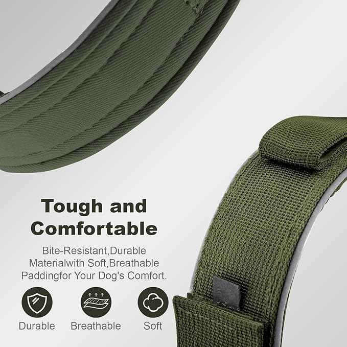2026 Upgrade Dog Collar with IPX8 Waterproof AirTag Holder,Military Tactical Handle and Ultra-Durable Metal Buckle/Night Reflective,GPS Collar for Medium to Large Dogs (ArmyGreen/XL)