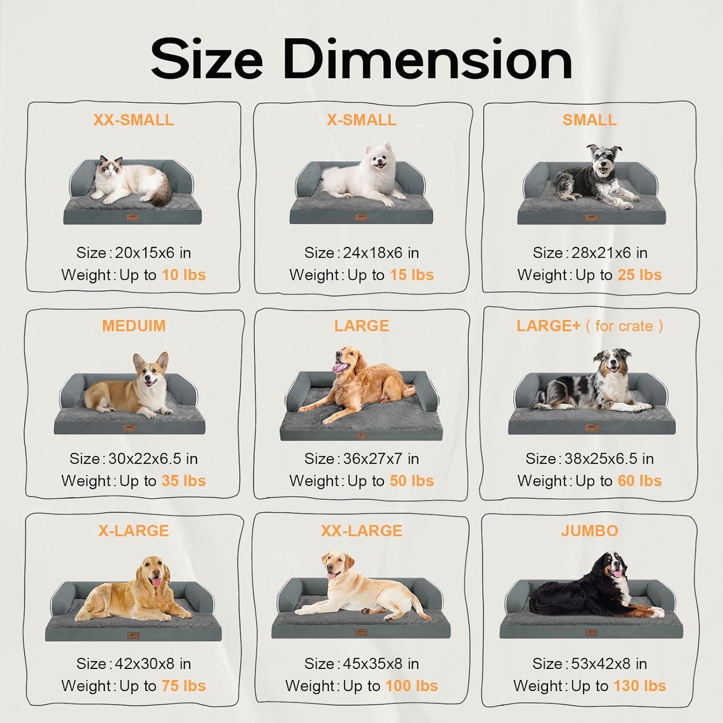 Extra Large Dog Bed-Orthopedic Waterproof XL Dog Bed for XLarge Extra Big Dogs - Foam Couch Sofa Washable with Removable Cover-Dark Grey