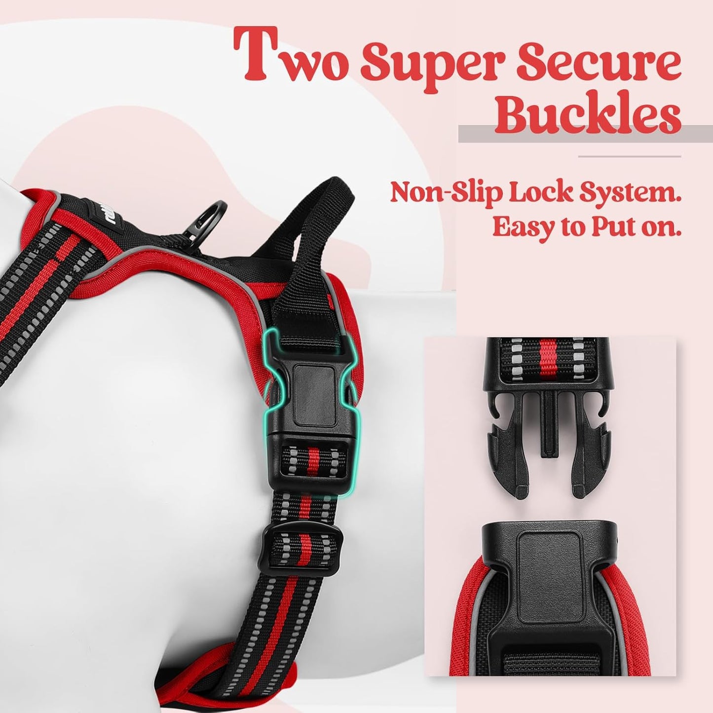 rabbitgoo Dog Harness No Pull with 2 Leash Clips, Adjustable Soft Padded, Reflective Oxford No Choke Pet Vest with Easy Control Handle for Small Dogs, Black & Red, S
