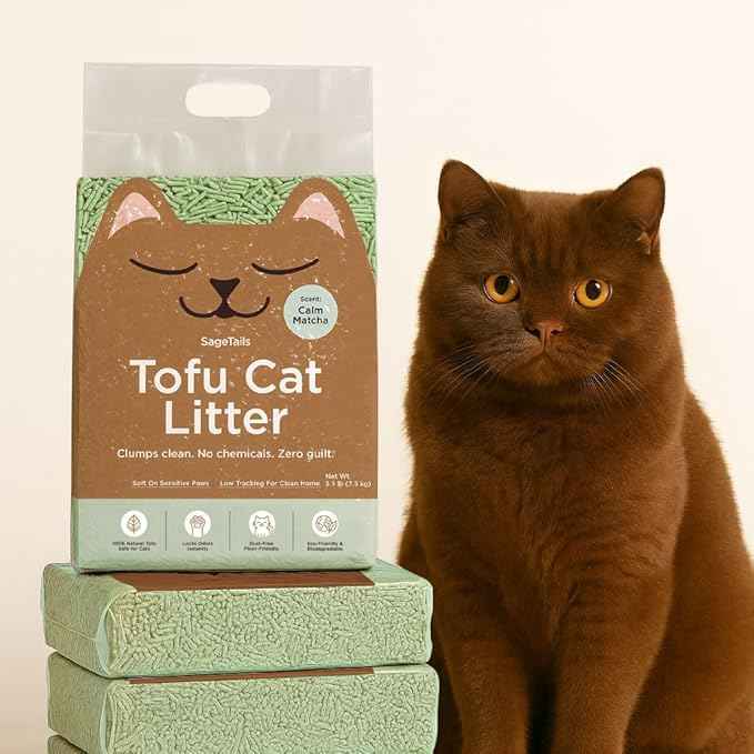 Natural Tofu Cat Litter, Fast Clumping and Scoops Easy, Dust-Free, Low Tracking, Quick Drying & Odor Control, Eco-Friendly Plant-Based Cat Litter 5.5lb/88oz – Calm Matcha (1 Pack)