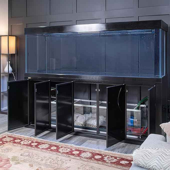 400 Gallon Glass Aquarium with Aluminum Cabinet - Including Sump for Filtration and Circulation, Plumbing, LED, Black