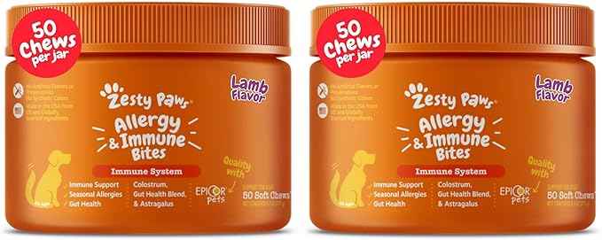 Zesty Paws Dog Allergy Relief Chews, Dog Probiotics for Itchy Skin and Ears, Lamb, 50ct (Pack of 2)