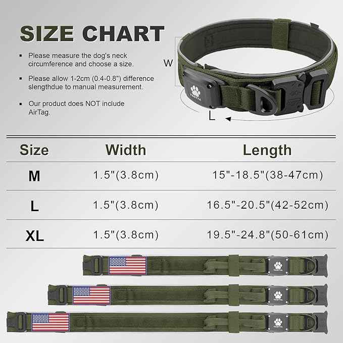2026 Upgrade Dog Collar with IPX8 Waterproof AirTag Holder,Military Tactical Handle and Ultra-Durable Metal Buckle/Night Reflective,GPS Collar for Medium to Large Dogs (ArmyGreen/XL)