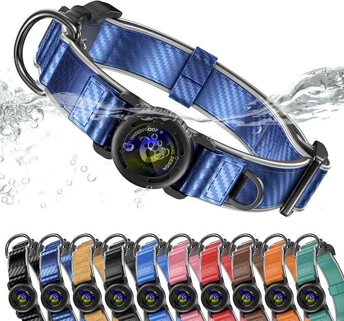 WhoseID Premium Leather Dog Collar - AirTag Dog Collar | Fur-Safe Magnetic Buckle | IPX8 Waterproof Reflective Small Dog Collar with AirTag Holder