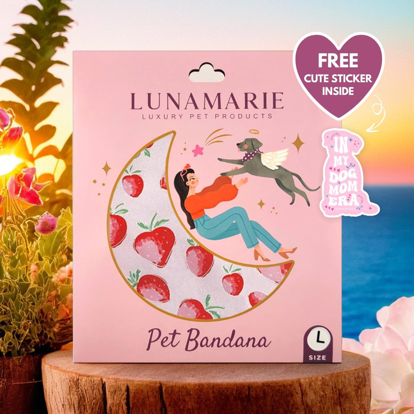 LunaMarie - Luxury Pet Birthday Bandanas -Premium & Silky Poly Fabric | 100% Handmade | Custom Shape Dual Layered (Strawberry, X-Small)