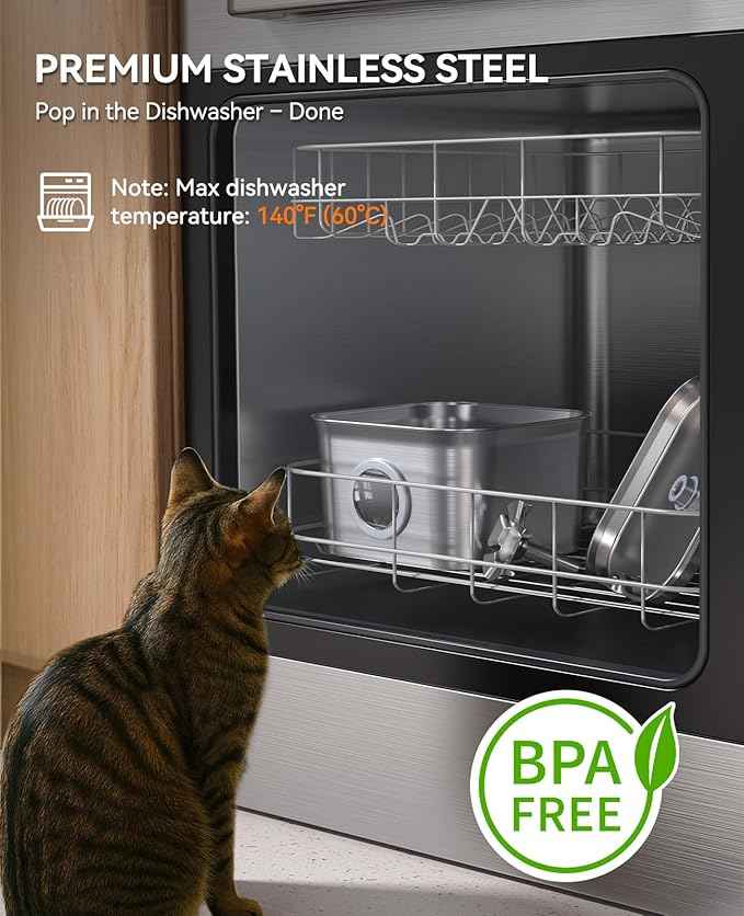 Stainless Steel Cat Water Fountain, 2.8L with 20dB Ultra-Quiet Pump- Ideal for Timid Pets, LED Water Level Window, Dishwasher Safe, 24/7 Circulation- Includes 9 Replacement Filters