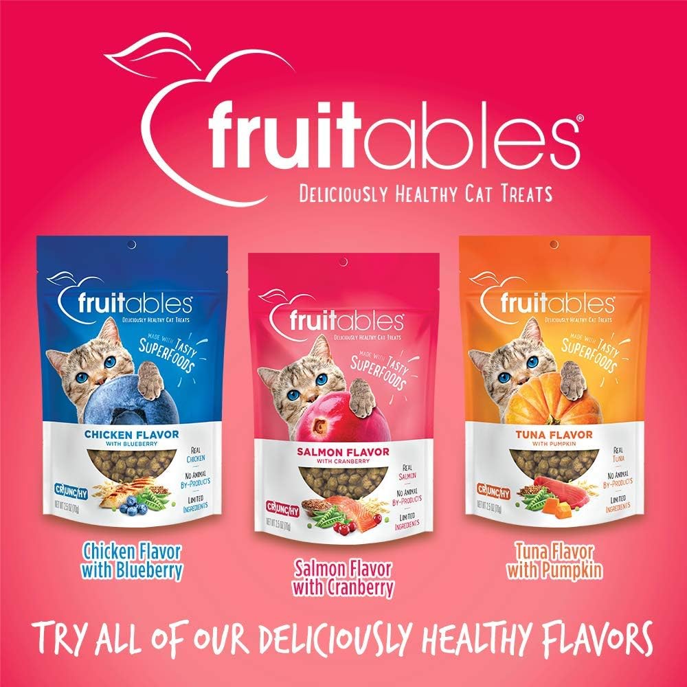 Fruitables Cat Treats Crunchy Cat Treats, Healthy Low Calorie Kitten Snacks, Made Without Wheat, Corn and Soy, Kitten Essentials, Made with Real Salmon and Cranberry, 30 Ounces